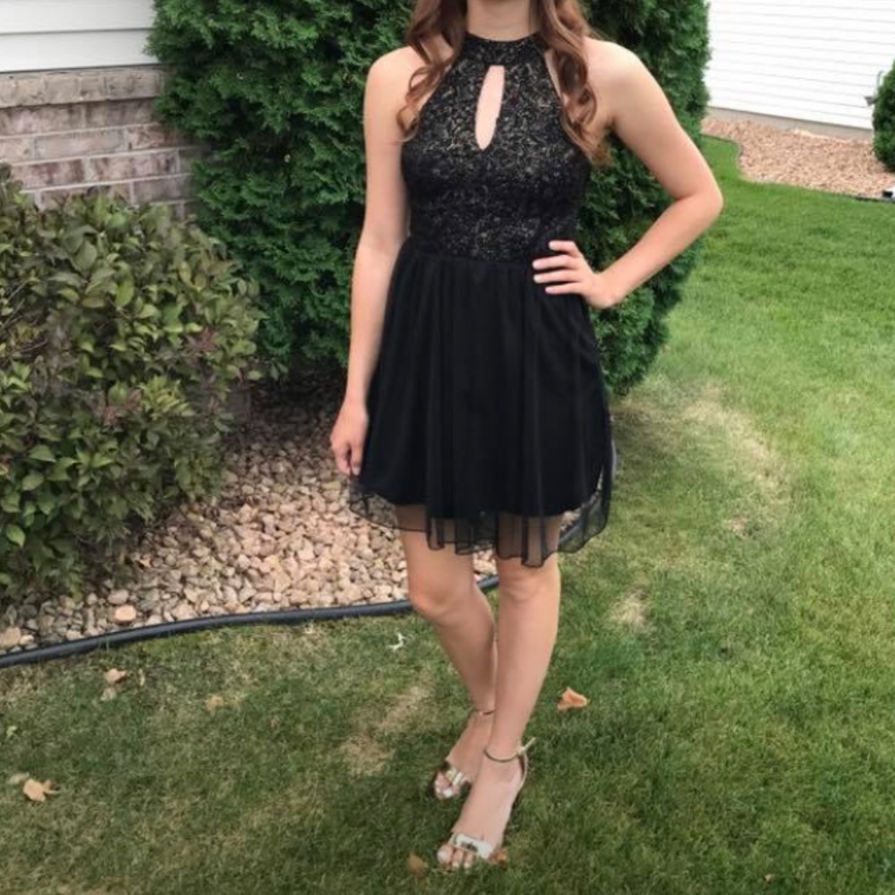 WORN ONCE- Black and Gold Homecoming Dress